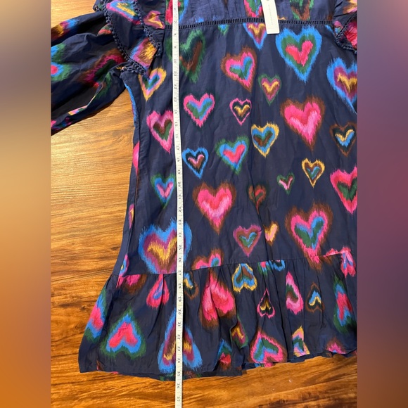 NWT Anthropologie FARM RIO Ruffled Mock Neck Navy Ikat Dyed Hearts Mini Dress XL - Picture 8 of 8